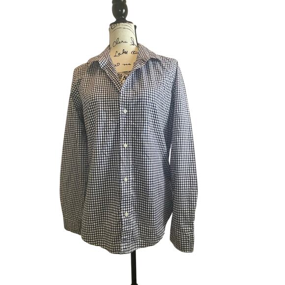 FRANK & EILEEN BARRY SHIRT BUTTON DOWN GINGHAM NAVY BLUE/WHITE SZ L AESTHETIC - Picture 12 of 16